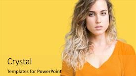  Presentation with beautiful young woman getting face - Slide deck enhanced with orange sinple - beautiful young blonde woman background and a yellow colored foreground