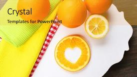  Presentation with orange slice - Theme with cut in shape of heart background and a gold colored foreground