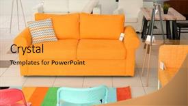  Presentation with retail store telco - Audience pleasing presentation theme consisting of orange sofa in furniture store backdrop and a gold colored foreground