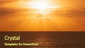  Presentation with sun blue sky and ocean - PPT theme consisting of orange sun at ocean seascape background and a tawny brown colored foreground