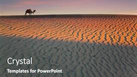  Presentation with camel - Presentation theme featuring orange-sunrise-in-the-desert background and a dark gray colored foreground