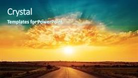  Presentation with horizon - PPT theme enhanced with orange sunset and asphalt road background and a ocean colored foreground