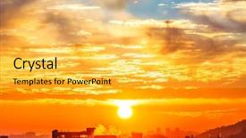  Presentation with rainbow over orad - Presentation theme having orange sunset and cloud background and a yellow colored foreground