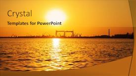  Presentation with shipyard - PPT theme consisting of orange-sunset-and-the-river background and a yellow colored foreground