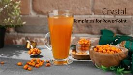  Presentation with sea glass - PPT theme consisting of orange-tea-on-transparent-cup background and a coral colored foreground