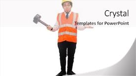  Presentation with technical - Cool new PPT theme with orange technical - construction worker with hammer isolated backdrop and a  colored foreground