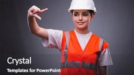  Presentation with virtual - PPT layouts enhanced with orange technical - cute construction worker pressing virtual background and a dark gray colored foreground