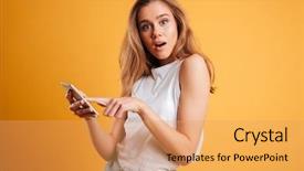  Presentation with mobile technology - Presentation design consisting of orange technology - portrait of a confused young background and a yellow colored foreground