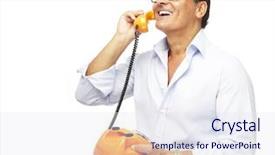  Presentation with aged - Beautiful PPT layouts featuring orange technology - portrait of middle aged man backdrop and a sky blue colored foreground