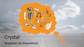  Presentation with doodles - Beautiful theme featuring orange thought bubble against cloud backdrop and a  colored foreground