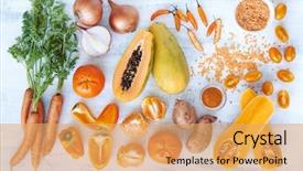  Presentation with fresh papaya - Slide deck with orange toned vegetables and fruit background and a yellow colored foreground