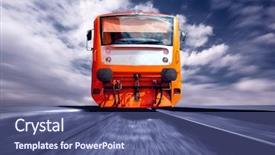  Presentation with speed - PPT theme featuring orange train on speed background and a ocean colored foreground
