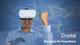  Presentation with computer vision abstract digital eye - Amazing slides having orange video background - digital composite of businessman playing backdrop and a teal colored foreground