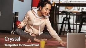  Presentation with health and fitness - Beautiful slides featuring orange video background - happy healthy woman sitting backdrop and a tawny brown colored foreground