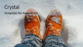  Presentation with snow blizzard in winter - Beautiful theme featuring orange winter shoes in snow backdrop and a light gray colored foreground