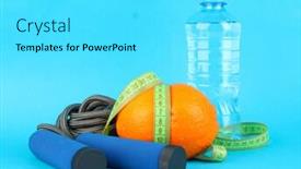  Presentation with color orange - Presentation theme having orange with measuring tape skipping rope and bottle of water on color background background and a light gray colored foreground