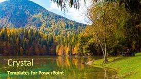  Presentation with green lake - Cool new presentation theme with orange-yellow-and-red-trees backdrop and a tawny brown colored foreground
