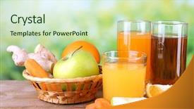  Presentation with juices - PPT layouts with oranges apples - assortment of healthy fresh juices background and a soft green colored foreground
