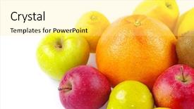  Presentation with fruits - Presentation theme enhanced with oranges apples - composition with fruits isolated background and a blonde colored foreground