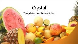  Presentation with free food additives - Colorful presentation theme enhanced with oranges apples - ripe fresh fruit wholesome food backdrop and a white colored foreground