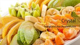  Presentation with tropical fruit - Colorful theme enhanced with oranges apples - tropical fruit dish backdrop and a gold colored foreground