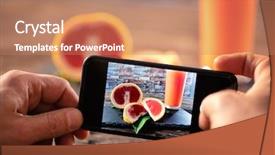  Presentation with mobile technology - Cool new presentation theme with oranges on wooden background technology backdrop and a coral colored foreground