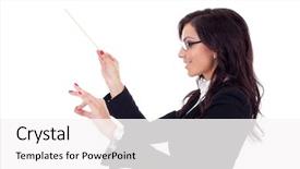  Presentation with orchestra - Colorful presentation theme enhanced with orchestra - business woman conducting her business backdrop and a white colored foreground