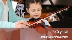  Presentation with orchestra - Slides having orchestra - small girl learning play violin background and a tawny brown colored foreground