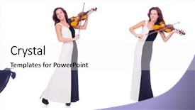  Presentation with orchestra - Colorful presentation theme enhanced with orchestra - woman playing violin isolated backdrop and a white colored foreground