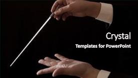  Presentation with director - Audience pleasing PPT layouts consisting of orchestra conductor hands baton music backdrop and a black colored foreground