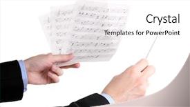  Presentation with music conductor hands baton - Slide set having orchestra leadership - music conductor hands with baton background and a white colored foreground