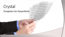  Presentation with music conductor hands baton - Audience pleasing PPT theme consisting of close-up shots macro lens from new one hundred dollars bills backdrop and a light gray colored foreground.