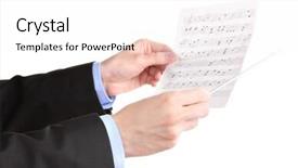  Presentation with music conductor hands baton - Cool new PPT theme with orchestra leadership - music conductor hands with baton backdrop and a  colored foreground