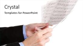  Presentation with music conductor hands baton - PPT theme consisting of orchestra leadership - music conductor hands with baton background and a  colored foreground