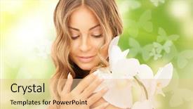  Presentation with live flower - Audience pleasing PPT layouts consisting of orchid flower and butterflies backdrop and a  colored foreground