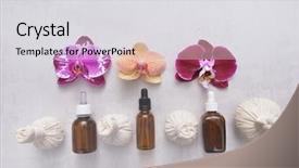  Presentation with beautiful orchid flowers - Audience pleasing PPT theme consisting of orchid flowers and herbal ball backdrop and a light gray colored foreground