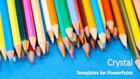  Presentation with pencils blue one yellow - Slides featuring ordeliness - color pencils on blue background background and a  colored foreground