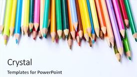  Presentation with color pencils - PPT theme enhanced with ordeliness - color pencils on blue background background and a  colored foreground