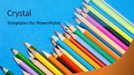  Presentation with pencils blue one yellow - Slides featuring ordeliness - color pencils on blue background background and a  colored foreground