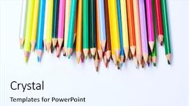  Presentation with color pencils - PPT theme enhanced with ordeliness - color pencils on table background and a  colored foreground