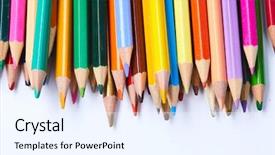  Presentation with color pencils - Cool new PPT theme with ordeliness - color pencils on white backdrop and a  colored foreground