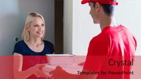 Presentation with man door - PPT theme consisting of order at door from delivery background and a crimson colored foreground
