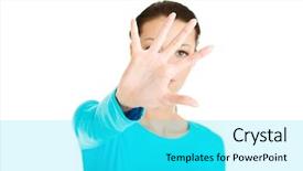  Presentation with hold hand - Slide deck featuring order entry - hold on stop gesture showed background and a  colored foreground