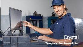  Presentation with computer repair - Beautiful PPT layouts featuring order entry - portrait of happy male mechanic backdrop and a ocean colored foreground