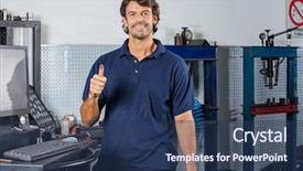  Presentation with mechanic shop - Audience pleasing PPT theme consisting of order entry - portrait of happy mechanic gesturing backdrop and a ocean colored foreground