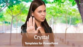 Presentation with stop - PPT theme enhanced with order entry - young woman showing stop hand background and a  colored foreground