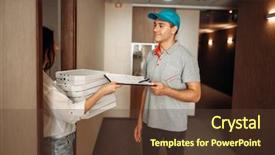  Presentation with man door - PPT theme with order on pizza from delivery background and a  colored foreground