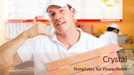  Presentation with food order - Presentation theme enhanced with order pizza for delivery background and a coral colored foreground