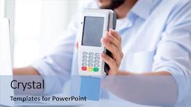 Presentation with card transaction - PPT theme having e process - man processing credit card transaction background and a light blue colored foreground