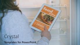  Presentation with online food - PPT theme enhanced with ordering-food-online-with-tablet background and a light blue colored foreground